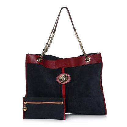 Gucci Suede Calfskin Large Rajah Chain Tote New Blue Romantic Cherry 1 of 12