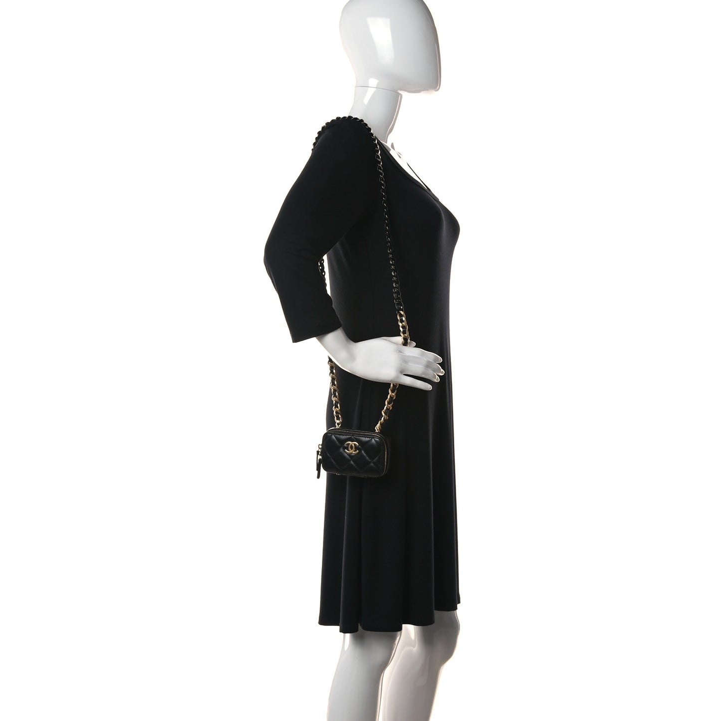 Lambskin Quilted Mini Lacquered Chain Clutch Black