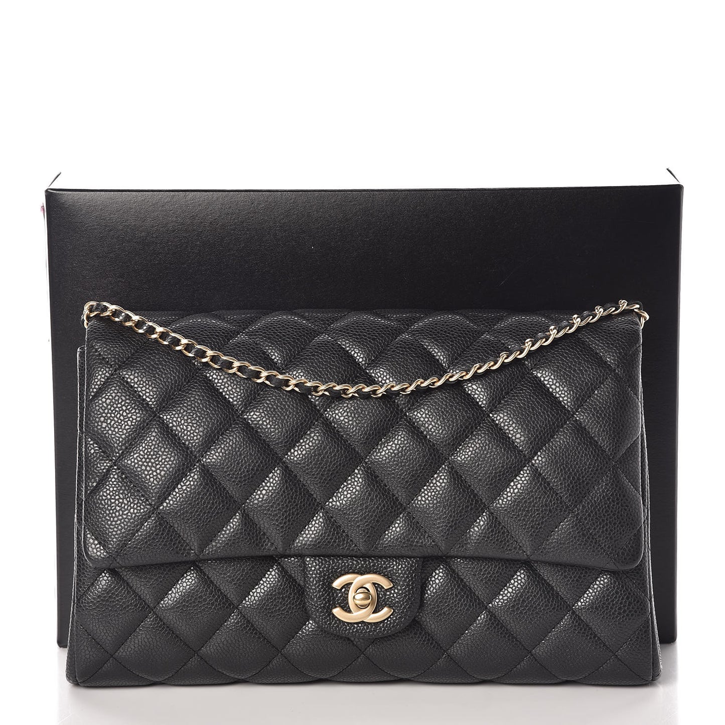 Caviar Quilted Clutch With Chain Flap Black