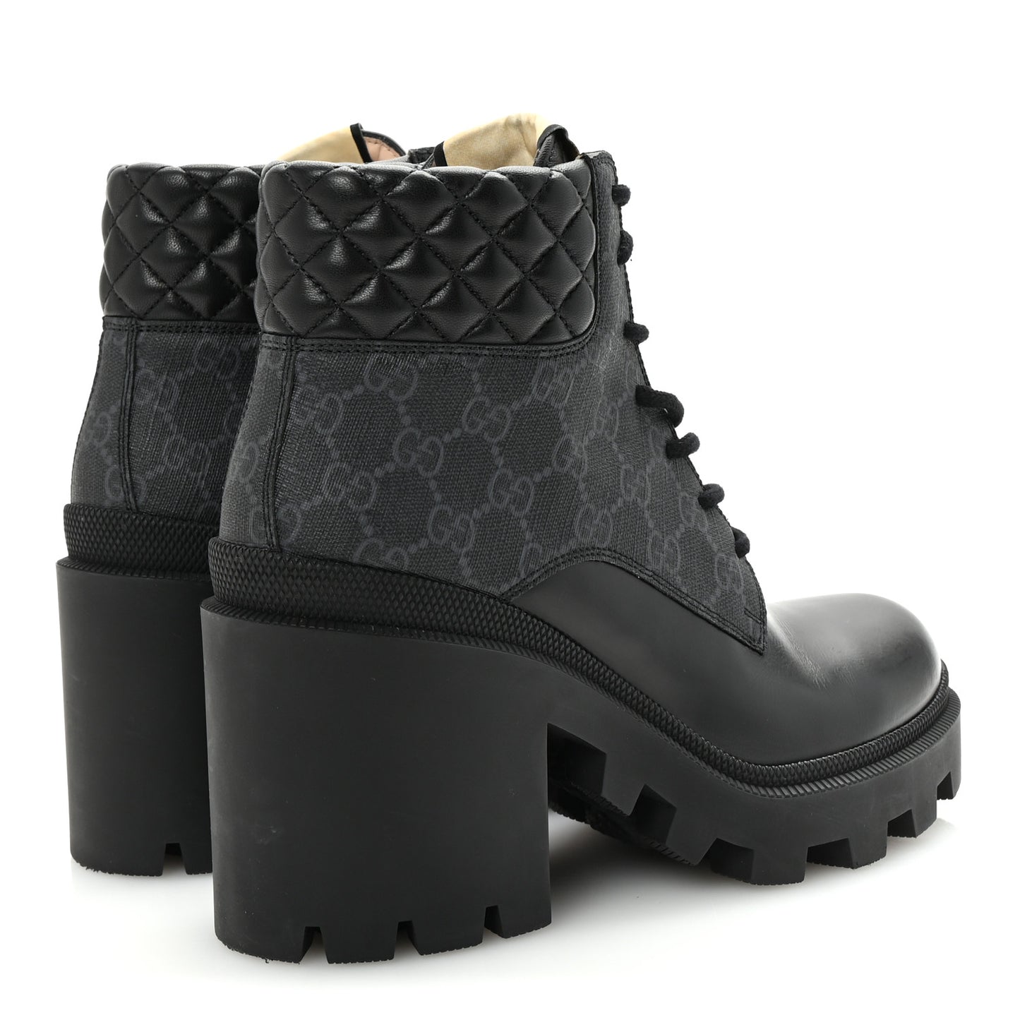 Apollo Calfskin GG Supreme Nappa Samoa Quilted Lace Up Ankle Boots 40.5 Black