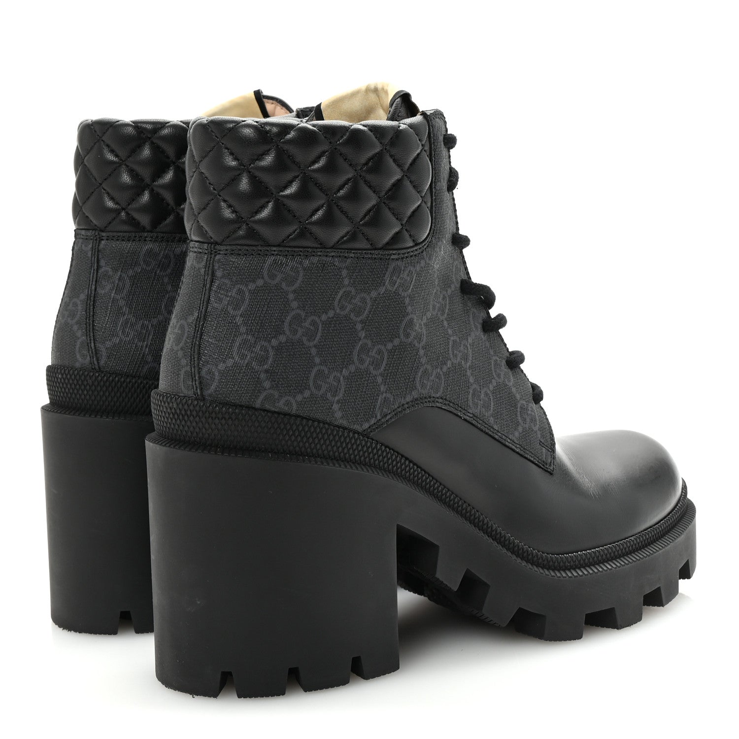 Gucci Apollo Calfskin GG Supreme Nappa Samoa Quilted Lace Up Ankle Boots 40.5 Black 5 of 10