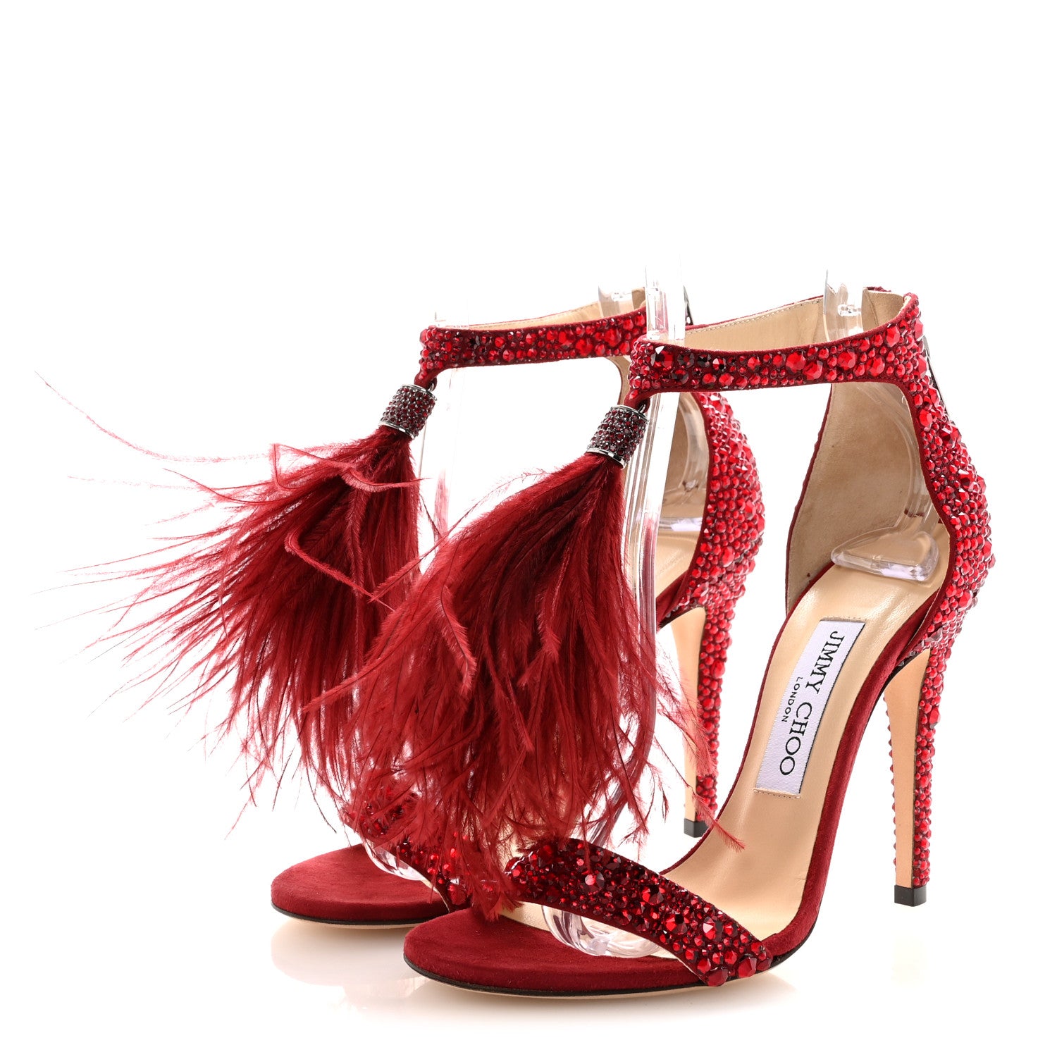 Jimmy Choo Suede Crystal Ostrich Feather Viola 110 Sandals 36 Red 4 of 9