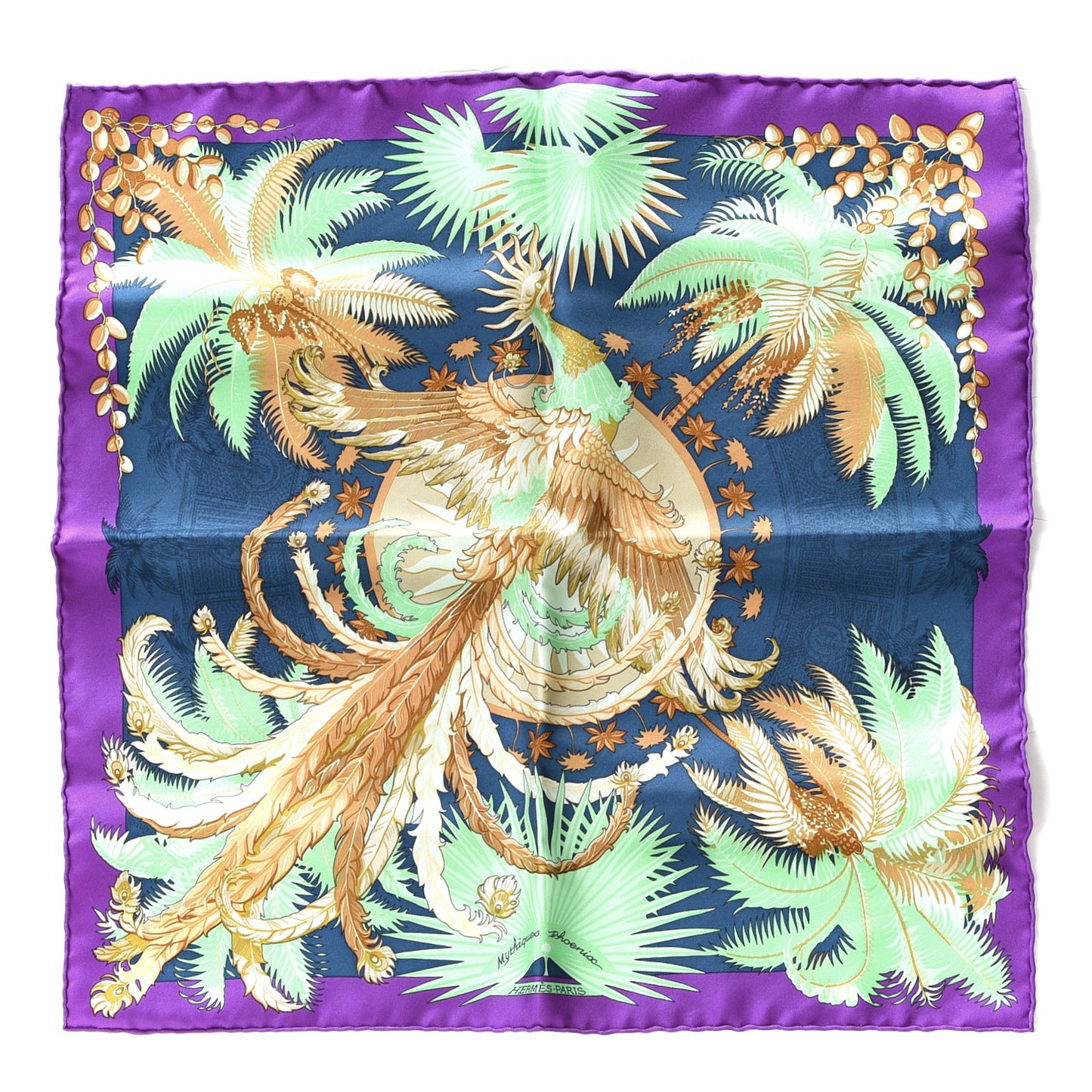 Silk Mythiques Phoenix Pocket Square Violet Ardoise Vert Jade