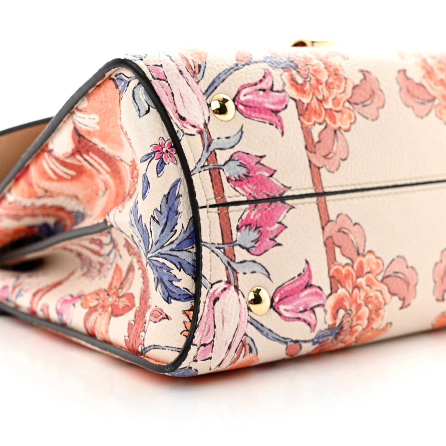Salvatore Ferragamo Calfskin Fiori Print Margot Top Handle Satchel New White 7 of 8