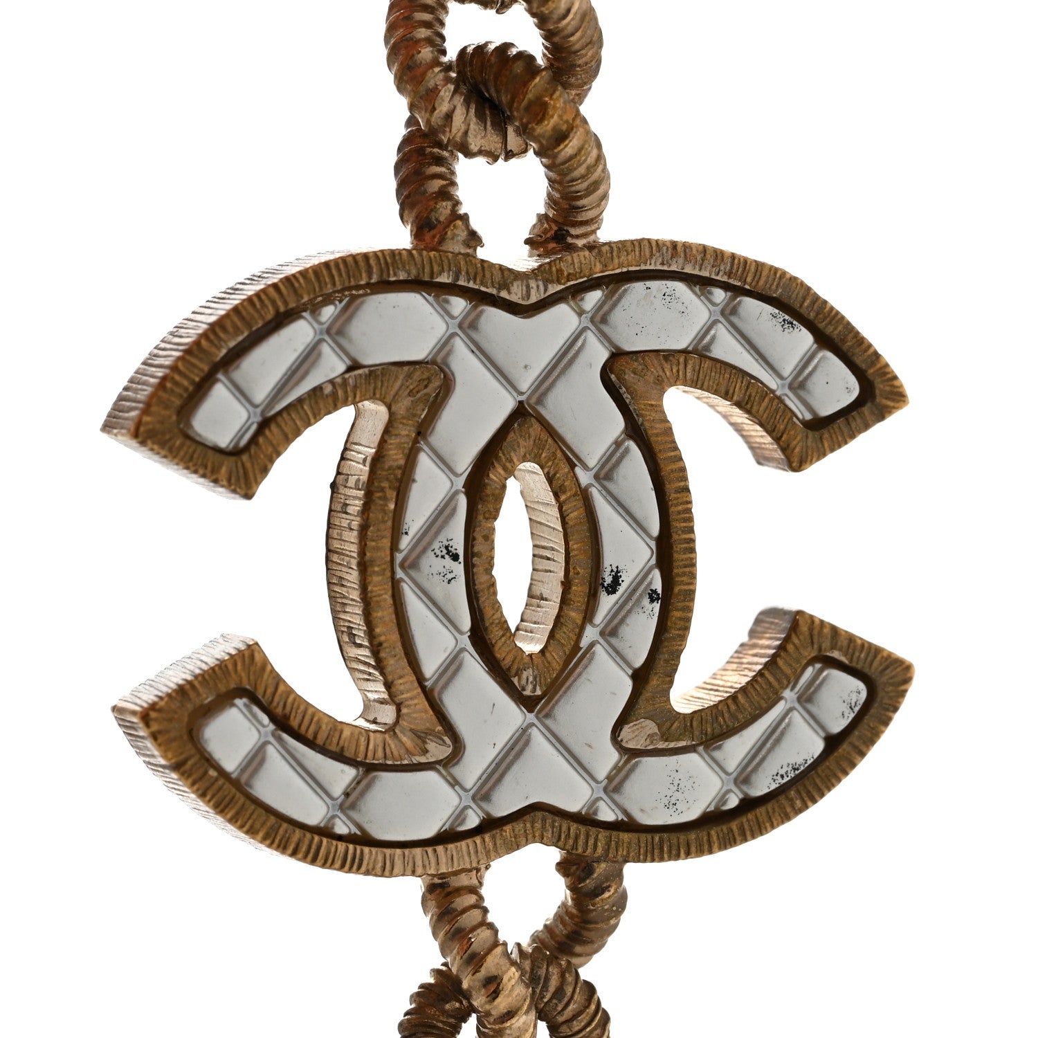 Chanel Metal Quilted CC Long Chain Necklace Gold Pearly White 7 of 7