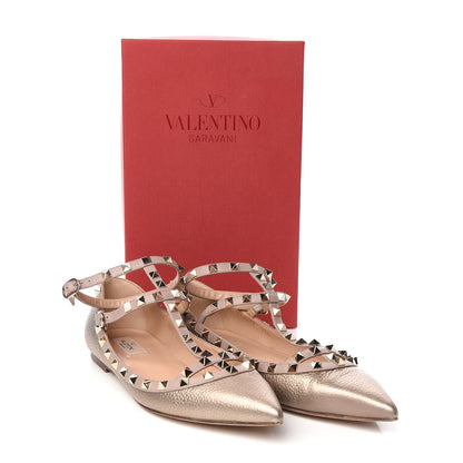 Valentino Garavani Metallic Pebbled Calfskin Rockstud Cage Ballerina Flats 41.5 Sasso Poudre 9 of 9