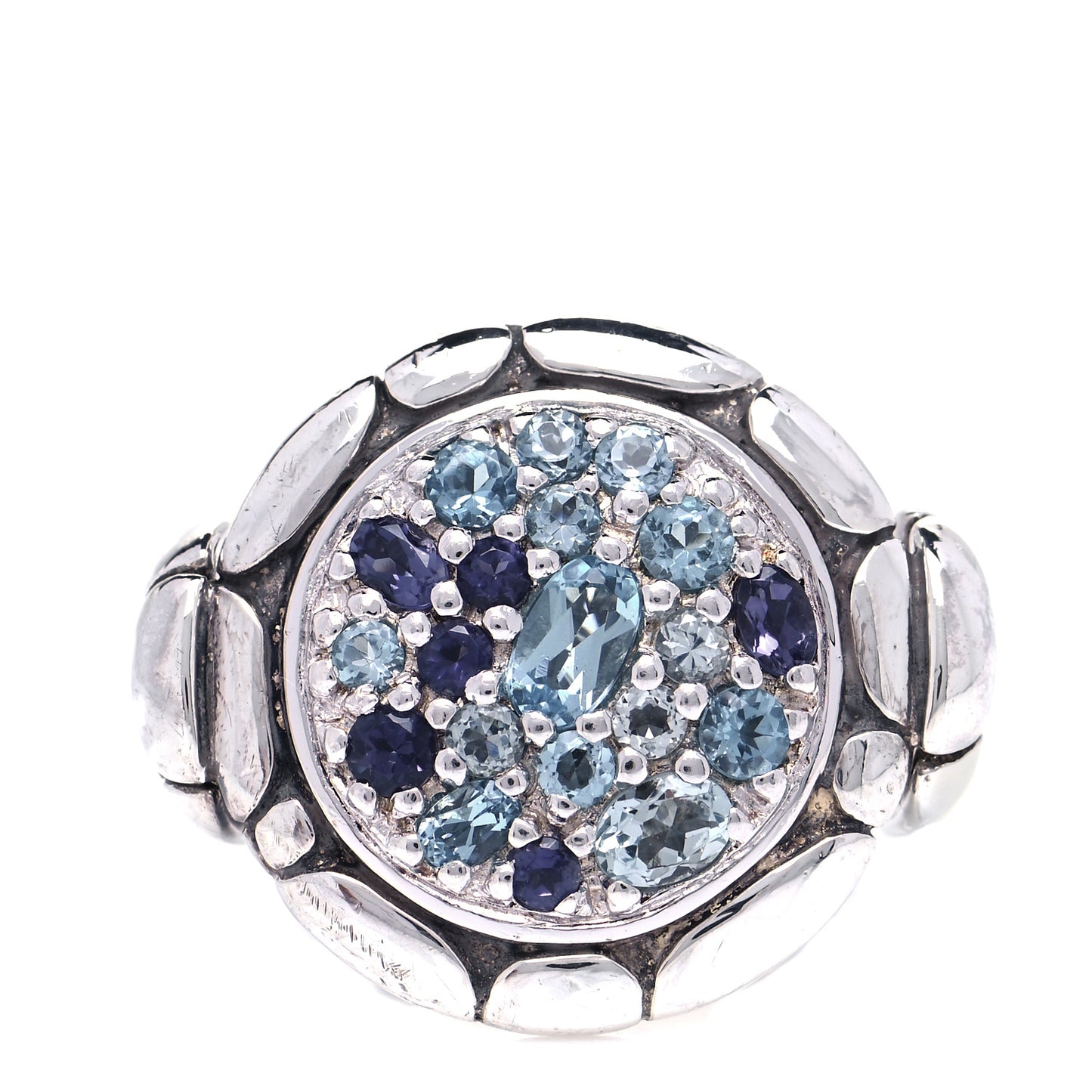 Sterling Silver Topaz Iolite Aquamarine Kali Round Lava Ring 54 7
