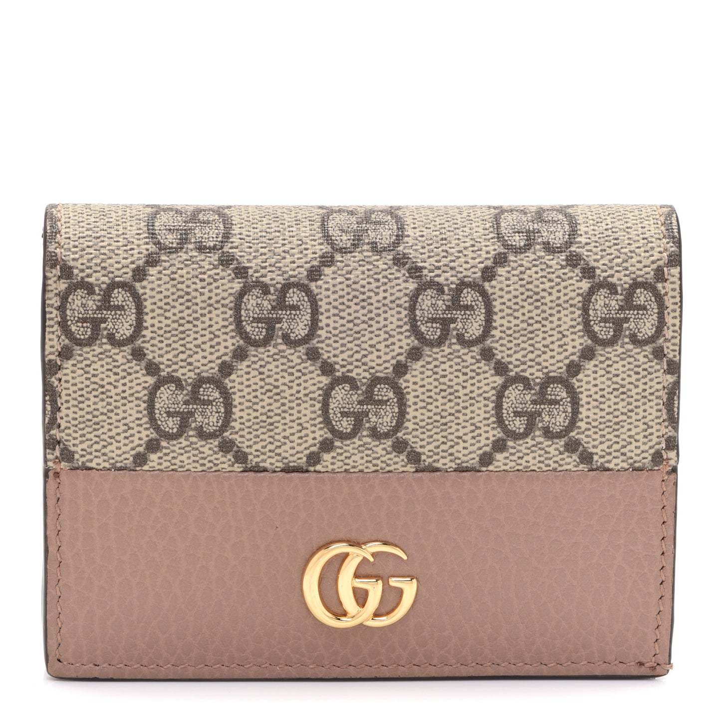 Dollar Calfskin GG Supreme Monogram GG Marmont Card Case Porcelain Rose Beige Ebony