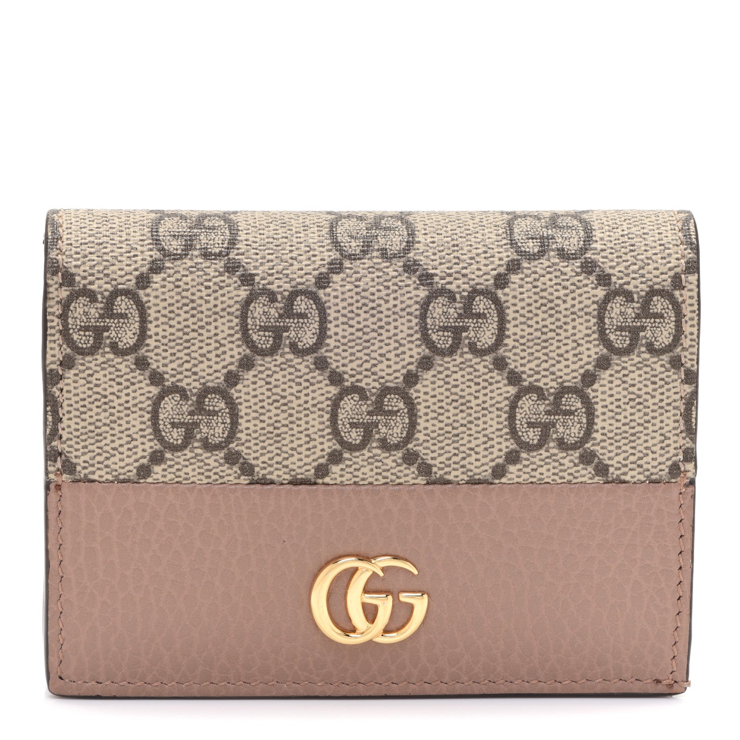 Gucci Dollar Calfskin GG Supreme Monogram GG Marmont Card Case Porcelain Rose Beige Ebony 1 of 10
