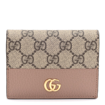 Gucci Dollar Calfskin GG Supreme Monogram GG Marmont Card Case Porcelain Rose Beige Ebony 1 of 10