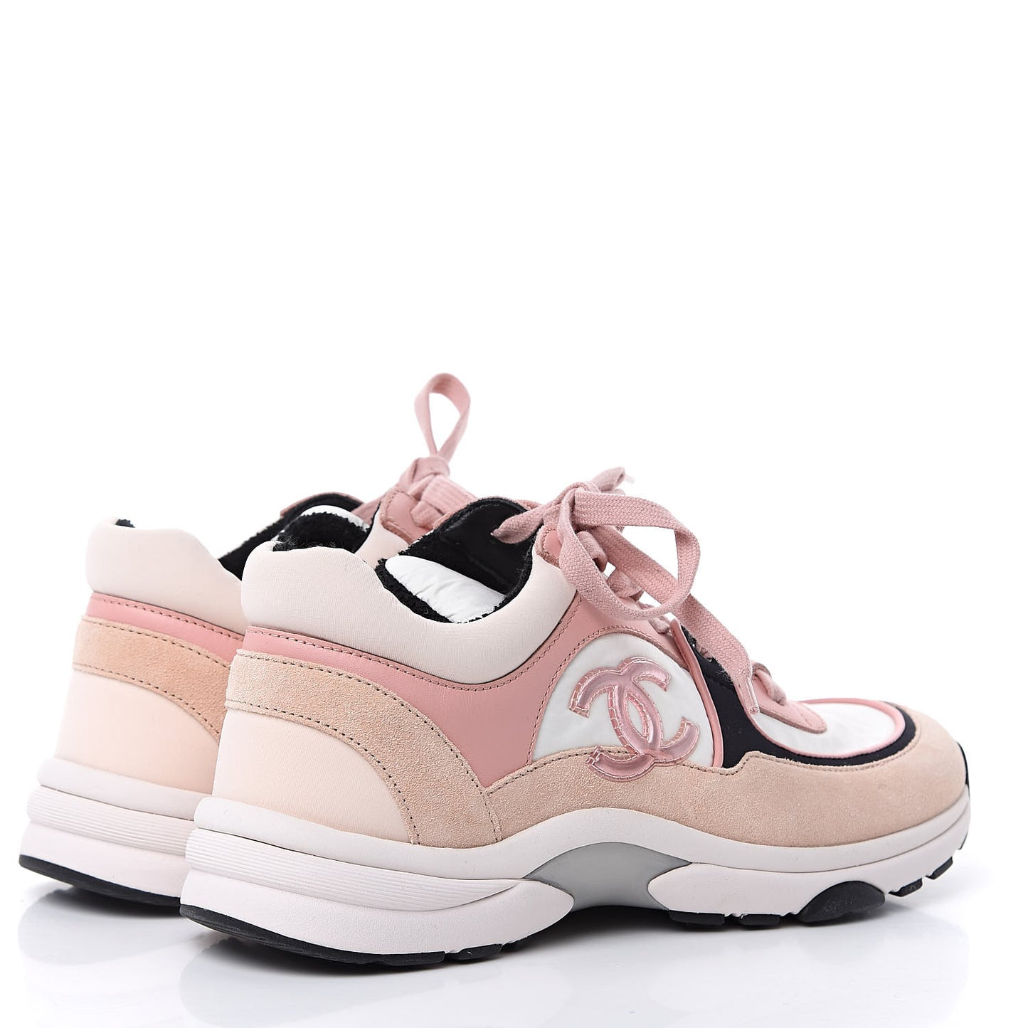 Nylon Lambskin Suede Calfskin CC Sneakers 36.5 Pink