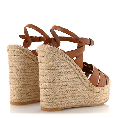 Saint Laurent Calfskin 85 Platform Espadrille Wedge Sandals 39.5 Brown 5 of 10