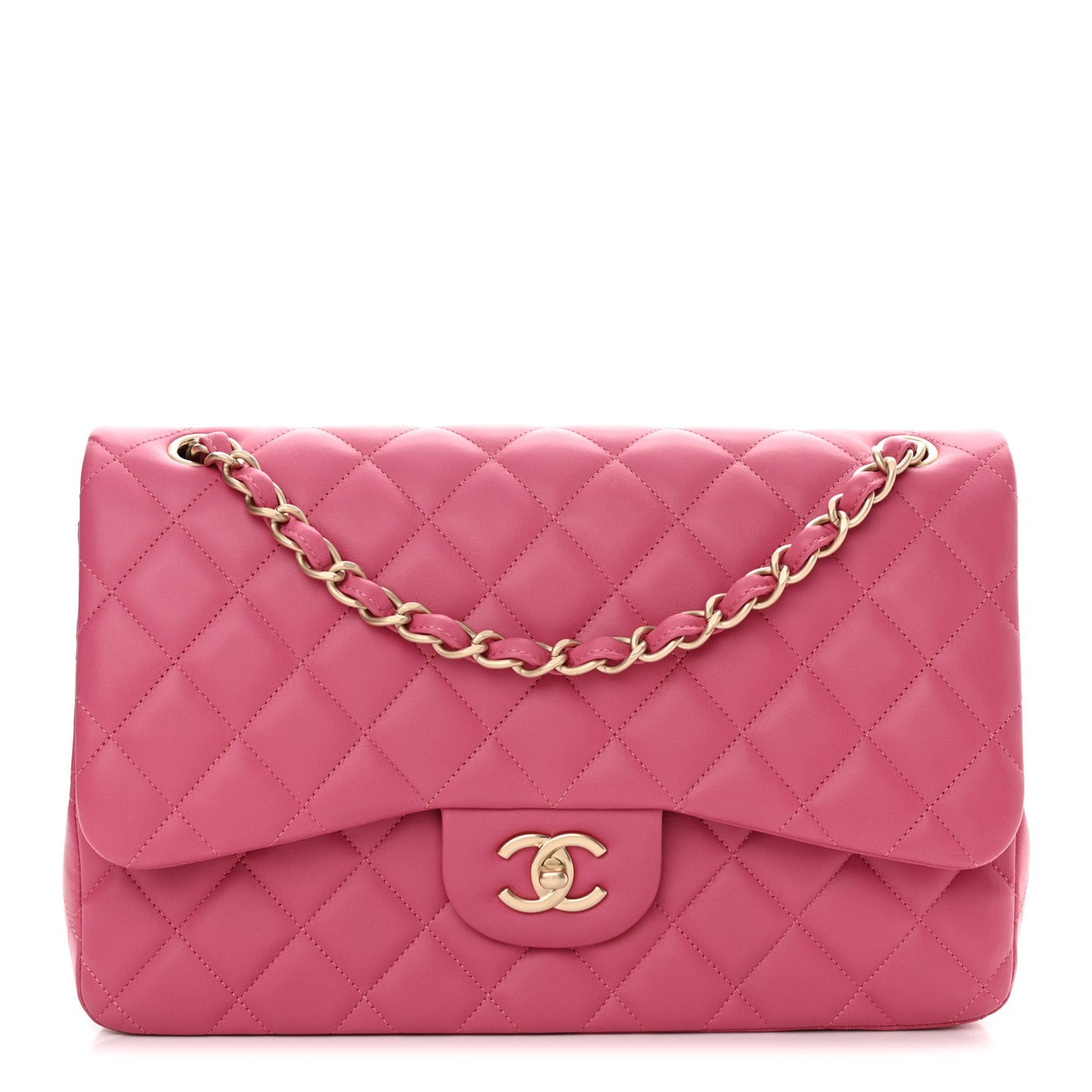 Lambskin Quilted Jumbo Double Flap Pink