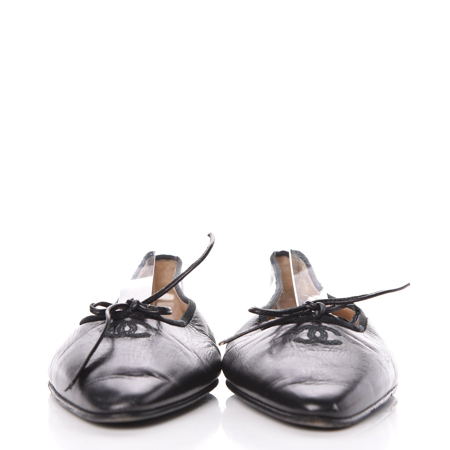 Lambskin Pointed Toe Bow Ballet Flats 37 Black
