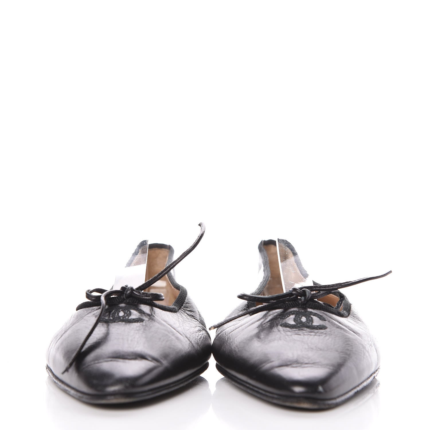 Chanel Lambskin Pointed Toe Bow Ballet Flats 37 Black 2 of 9