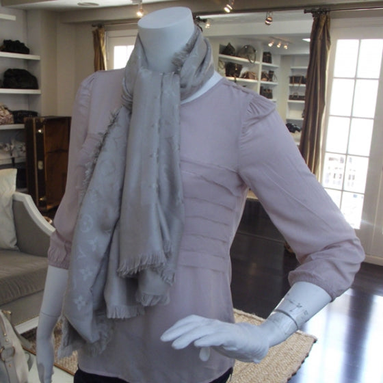 Louis Vuitton Monogram Shawl Silk/Wool Scarf Beige 2 of 6