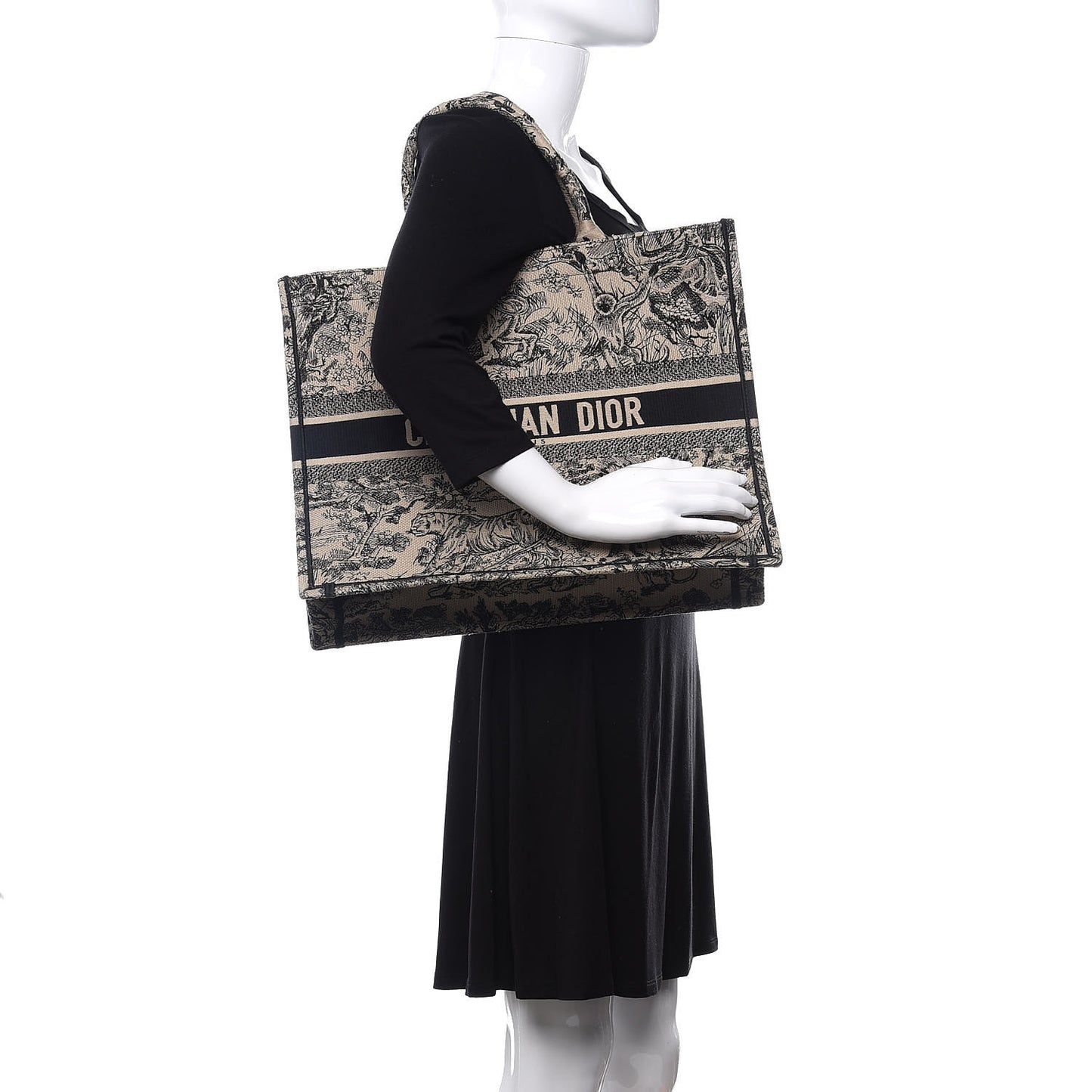 Canvas Embroidered Large Dioriviera Toile De Jouy Book Tote Black