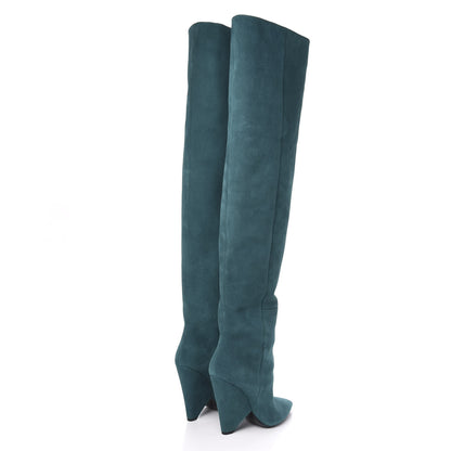 Saint Laurent Suede Niki 105 Thigh High Boots 36 Petrol Blue 4 of 6