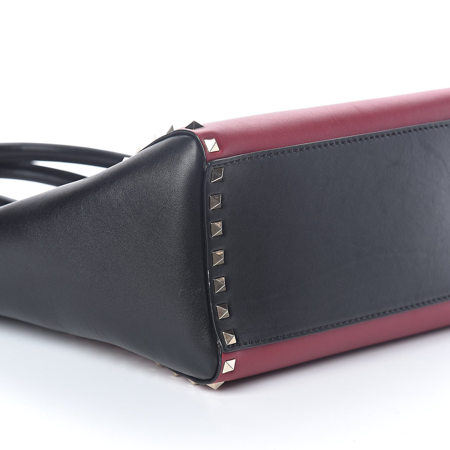 Valentino Garavani Vitello Bi-Color Rockstud Double Handle Tote Scarlet Black 8 of 9