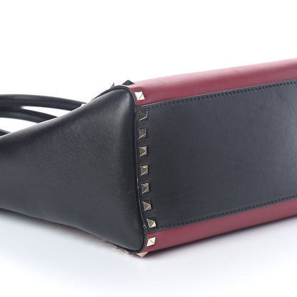 Valentino Garavani Vitello Bi-Color Rockstud Double Handle Tote Scarlet Black 8 of 9