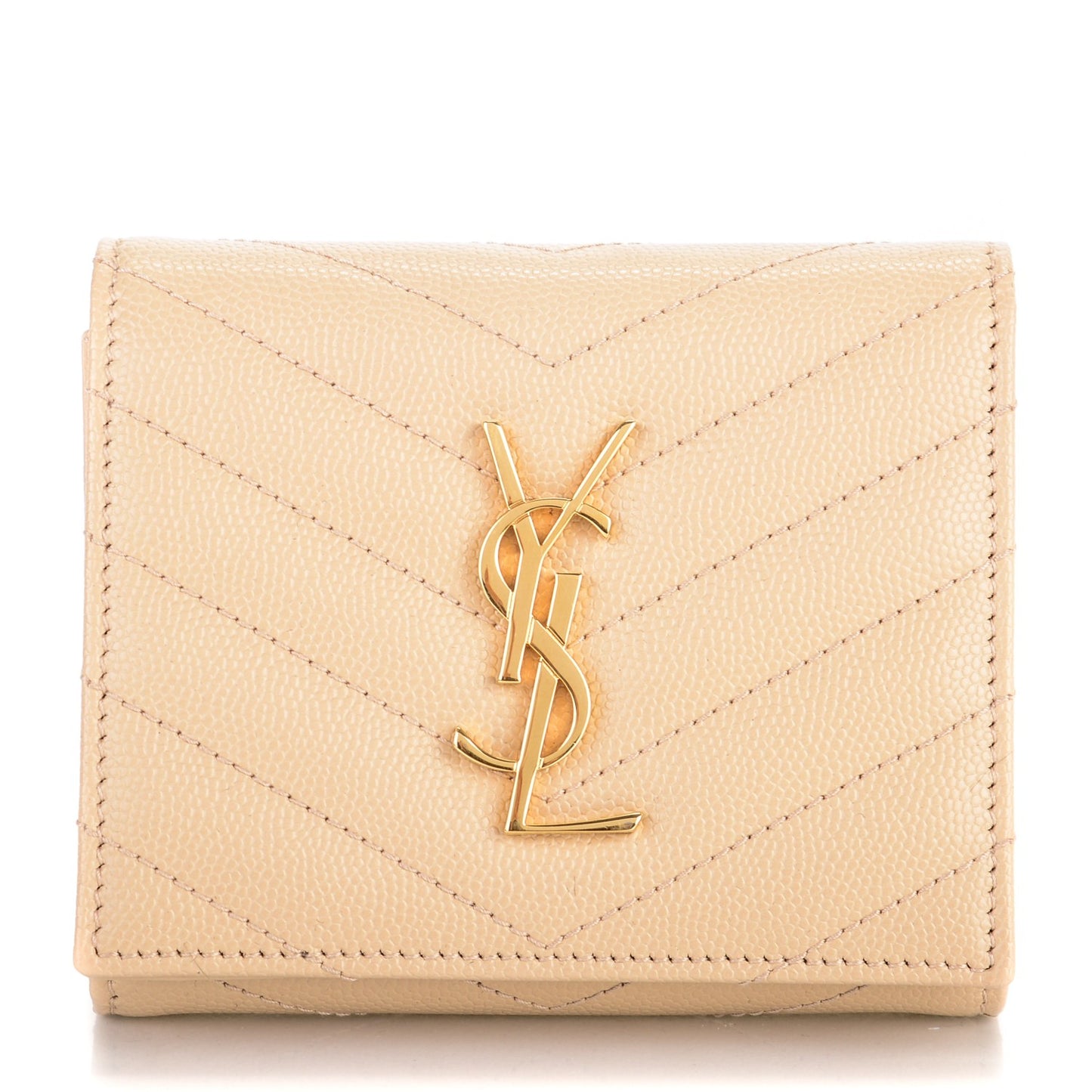 Grain De Poudre Matelasse Chevron Monogram Compact Wallet Nude Powder