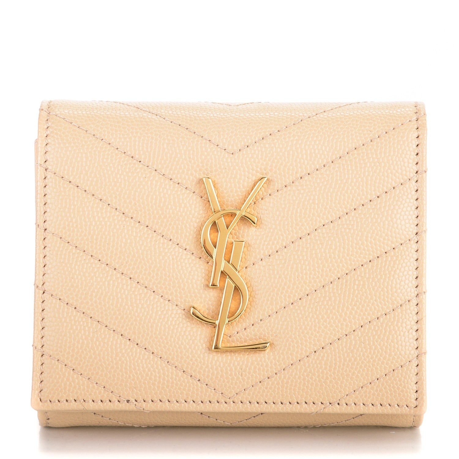 Saint Laurent Grain De Poudre Matelasse Chevron Monogram Compact Wallet Nude Powder 1 of 8