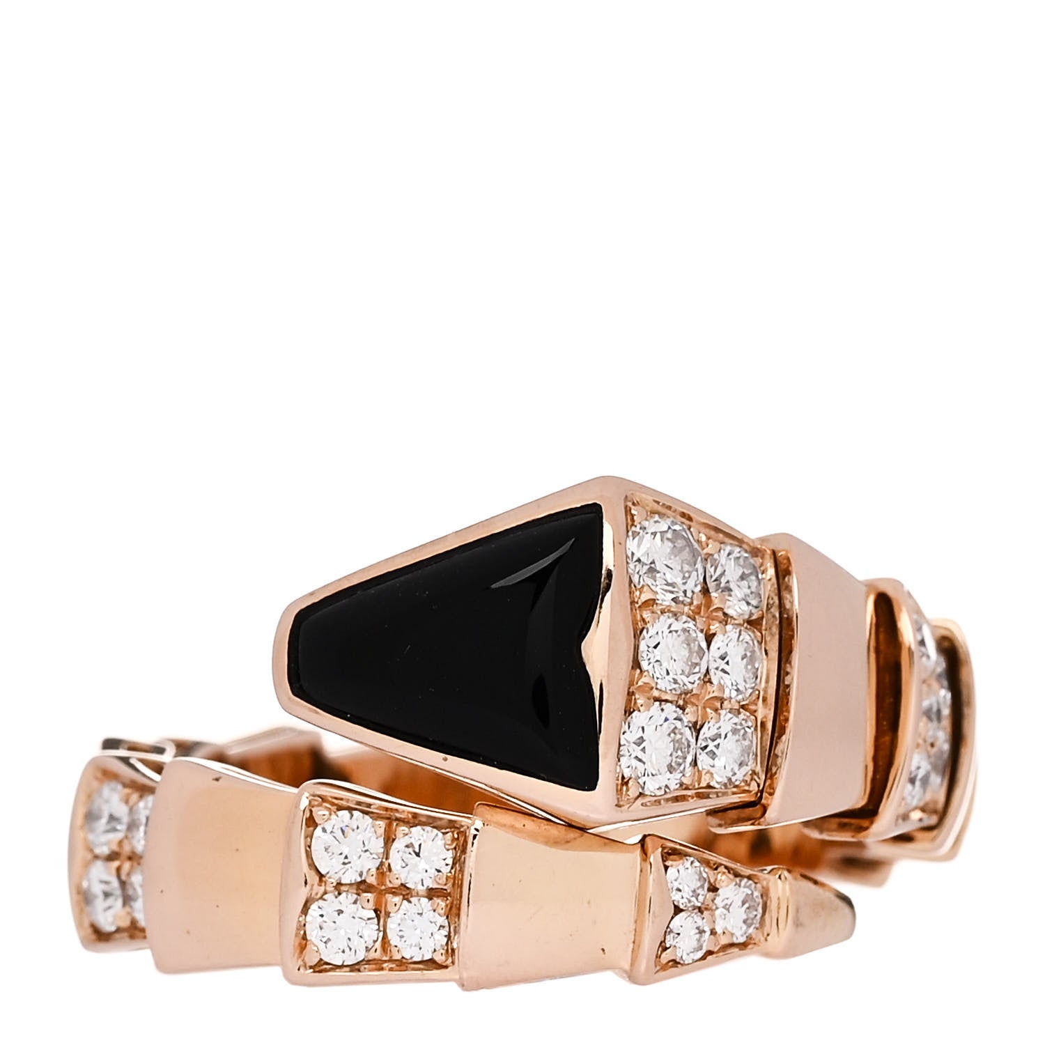 Bulgari 18K Rose Gold Diamond Onyx Serpenti Viper Ring L 1 of 5