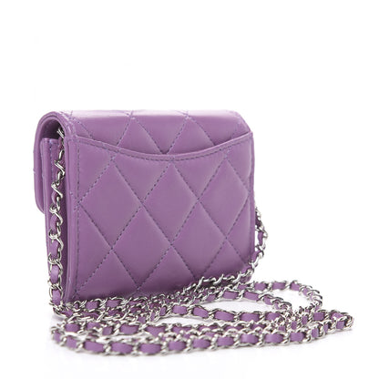 Chanel Lambskin Quilted Flap Card Holder On Chain Violet Purple 2 of 8