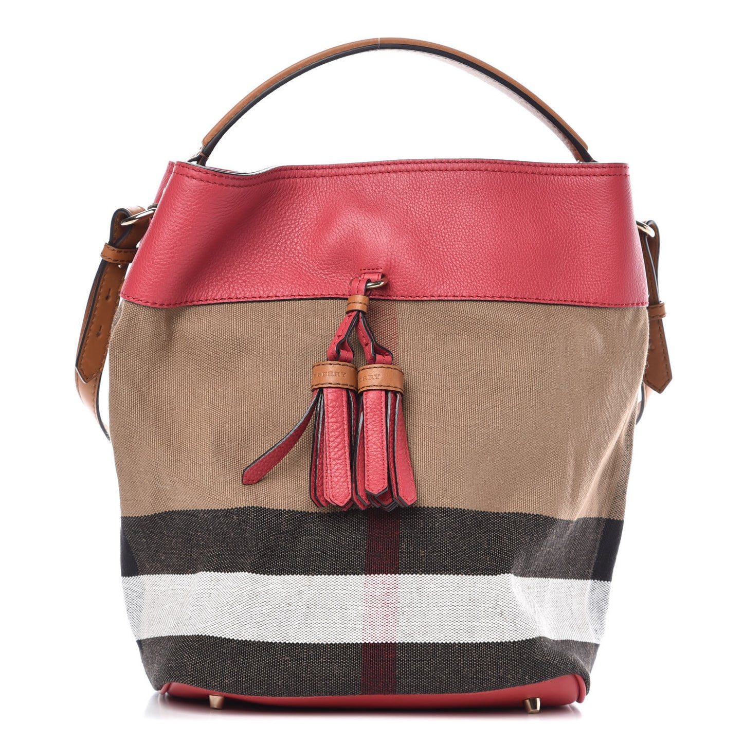 Grainy Calfskin Canvas Mega Check Medium Ashby Tassel Hobo Pink Azalea