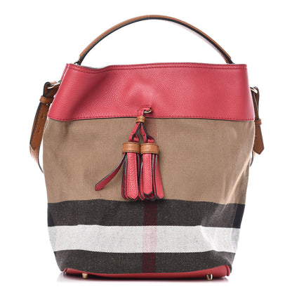 Burberry Grainy Calfskin Canvas Mega Check Medium Ashby Tassel Hobo Pink Azalea 1 of 11