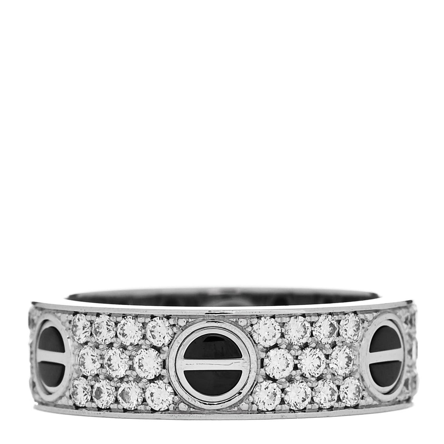 18K White Gold Diamond Ceramic LOVE Paved Ring 59 8.75