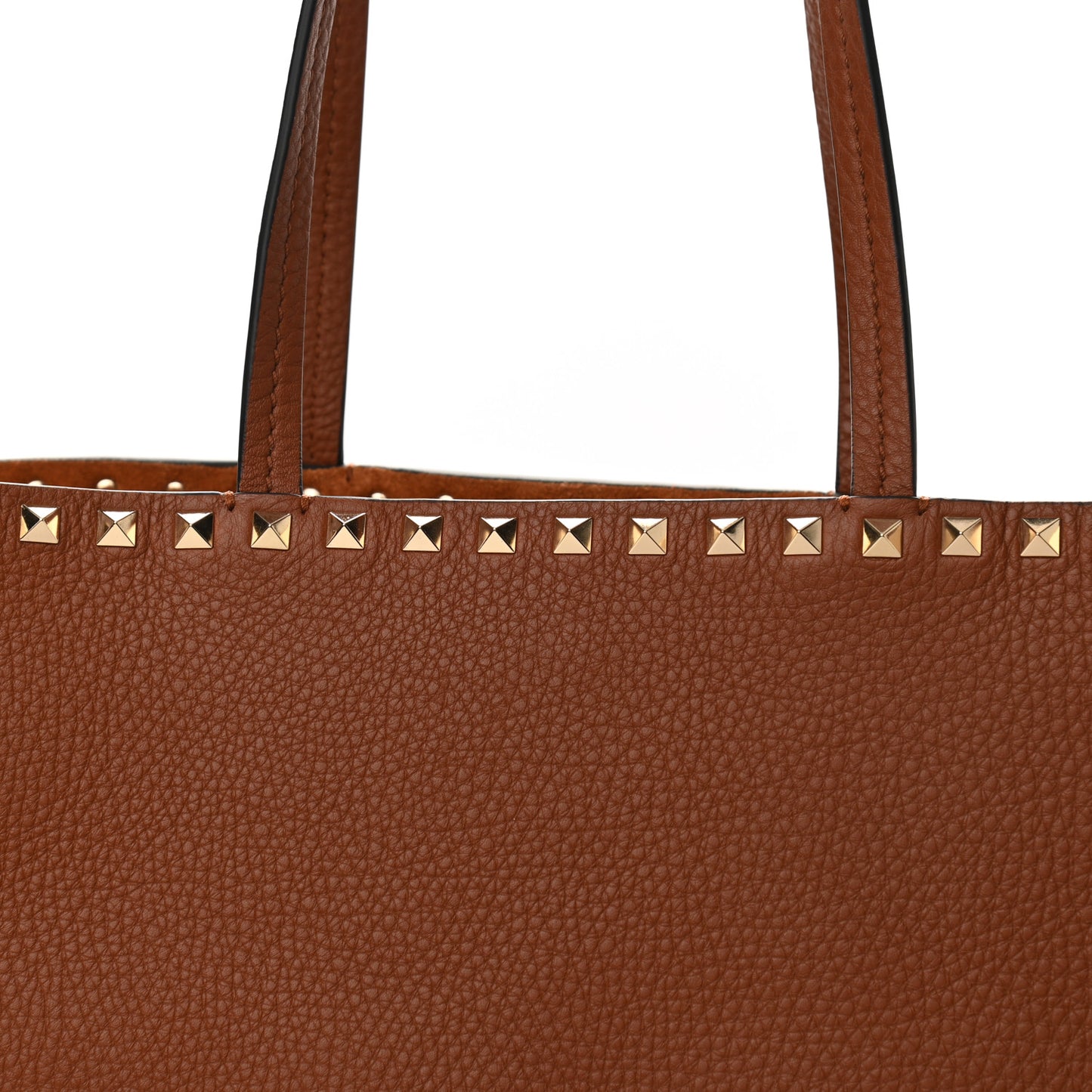 Grained Calfskin Rockstud Shoulder Tote Bright Cognac