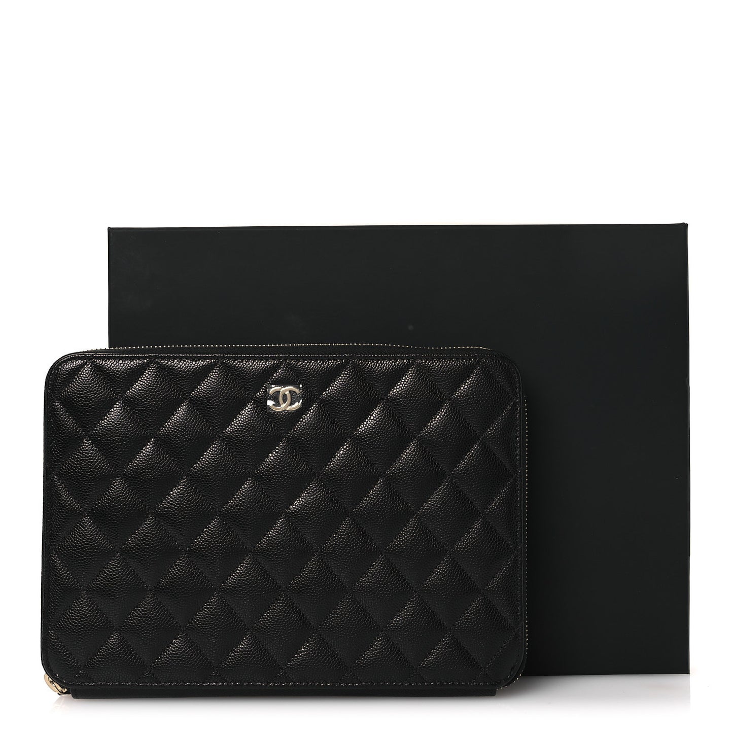 Caviar Quilted Zipped Travel Pouch Black