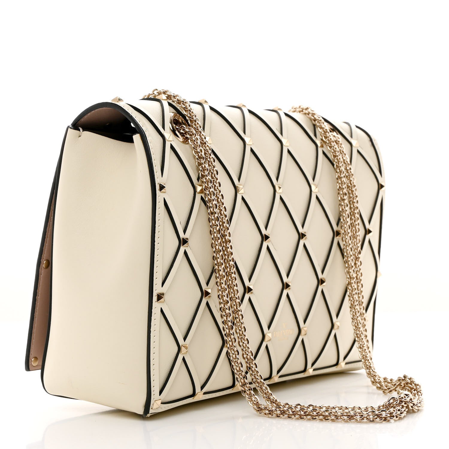 Valentino Garavani Smooth Calfskin Quilted Beehive Shoulder Bag Light Ivory 3 of 9