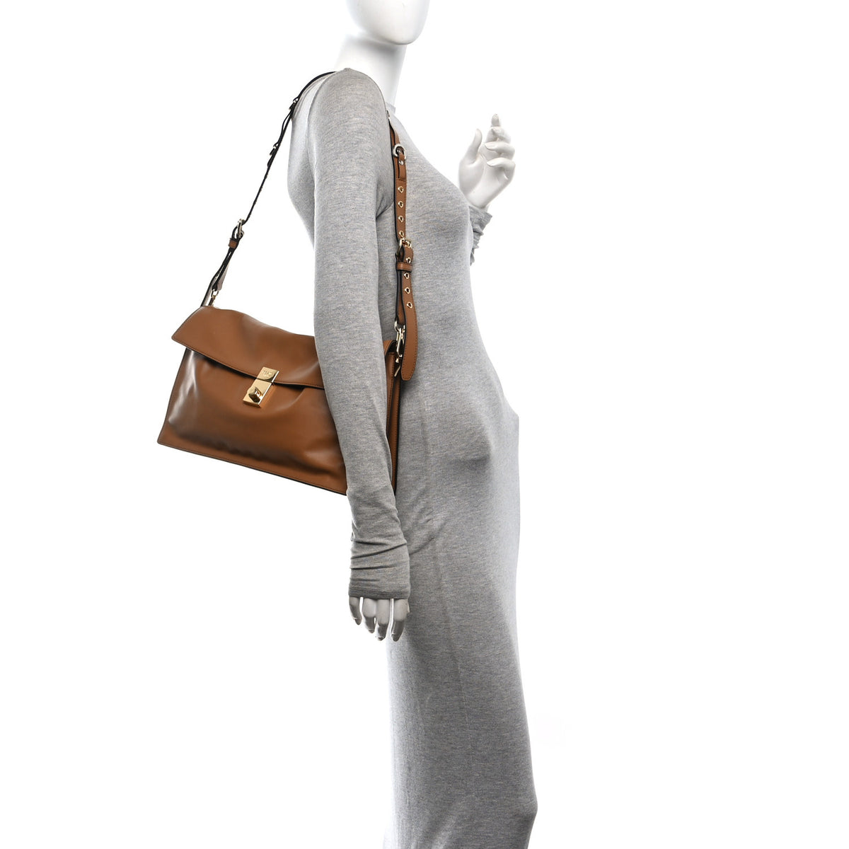 Calfskin Large Soft Sound Shoulder Bag Camel