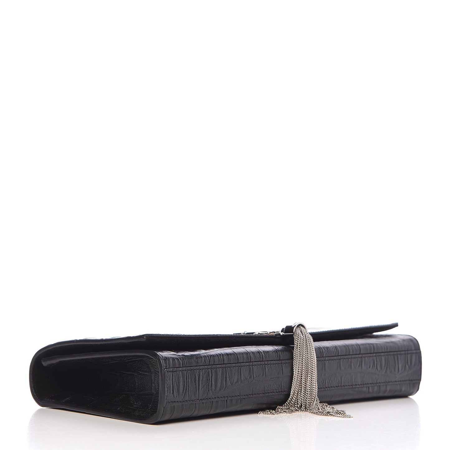 Calfskin Crocodile Embossed Classic Monogram Tassel Clutch Black