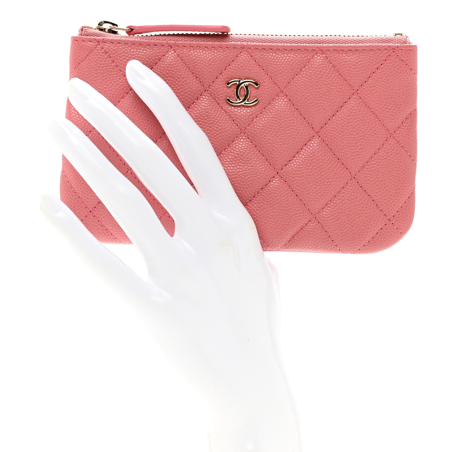Caviar Quilted Small Cosmetic Case Dark Pink