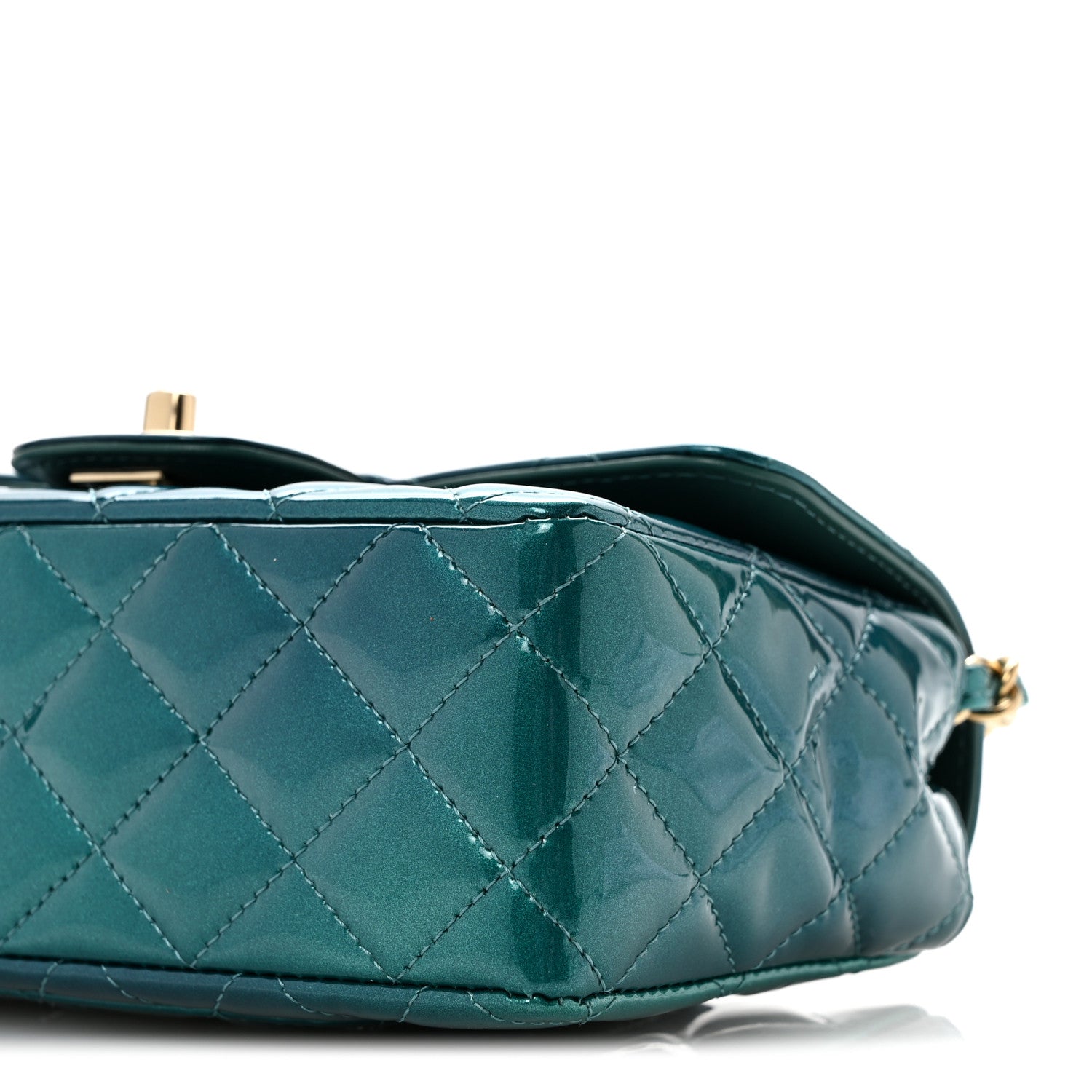 Chanel Shaded Patent Calfskin Quilted Mini Rectangular Flap Green Blue 10 of 12