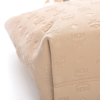MCM Calfskin Ottomar Monogram Medium Klara Top Zip Tote New Beige 9 of 12