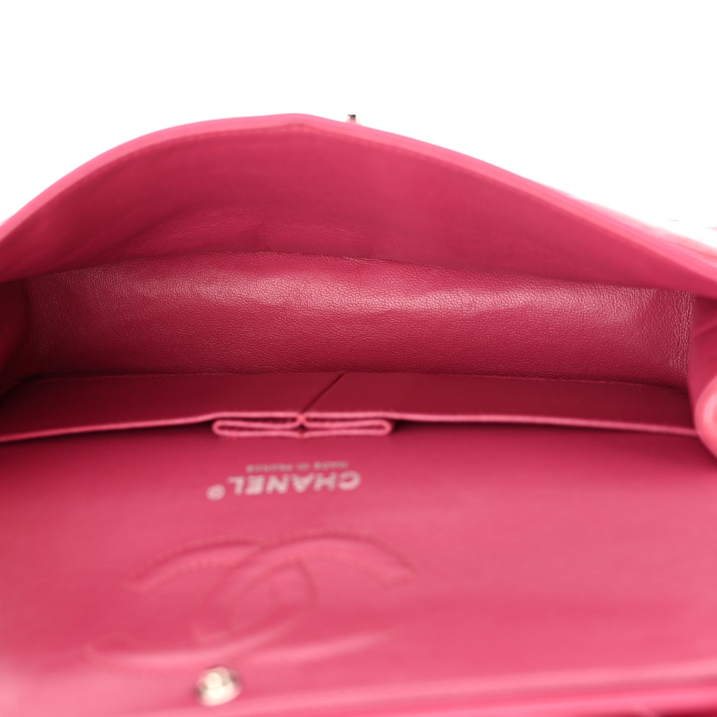 Patent Calfskin Quilted Medium Double Flap Pink