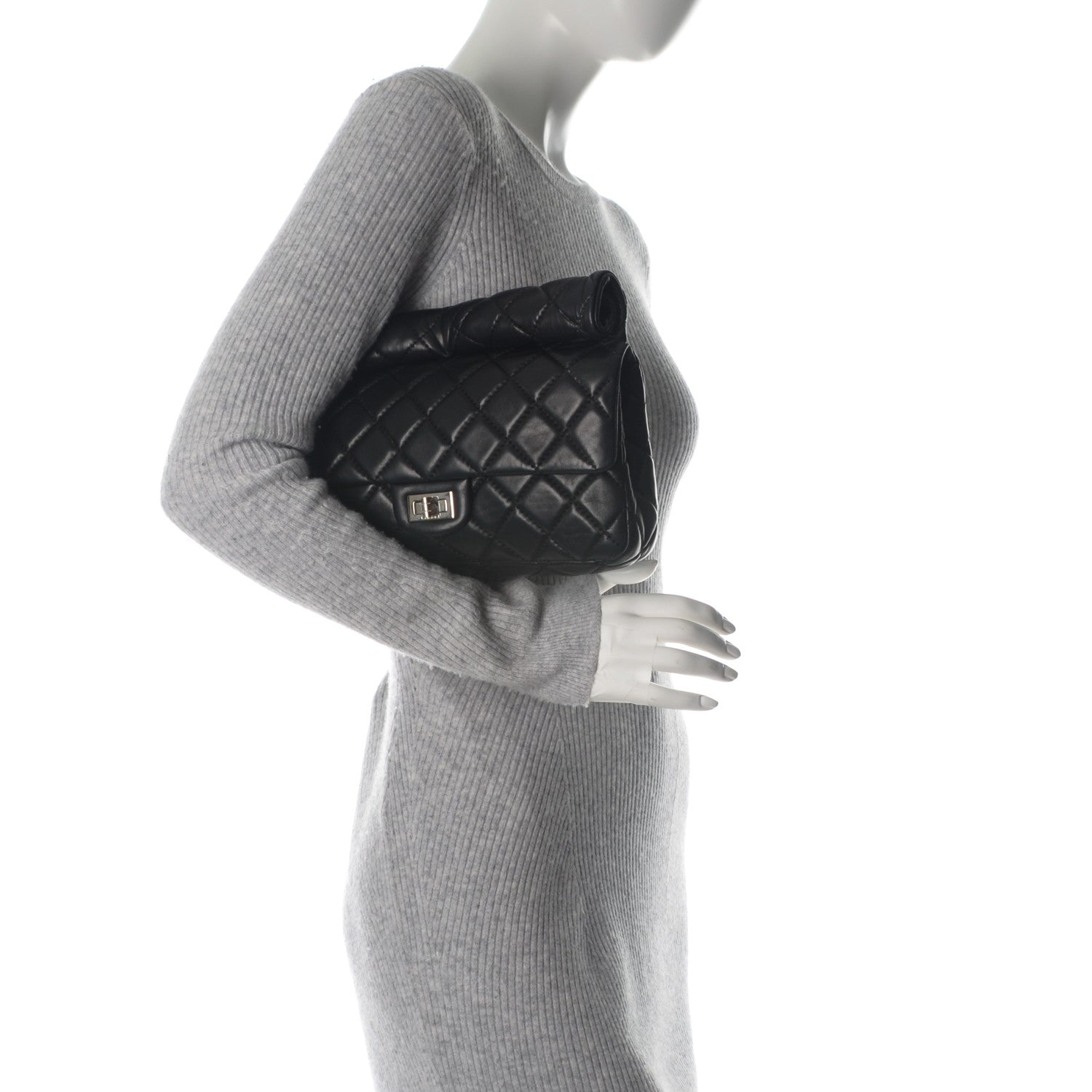 Chanel Lambskin Quilted Medium Roll Reissue Clutch Black 2 of 7