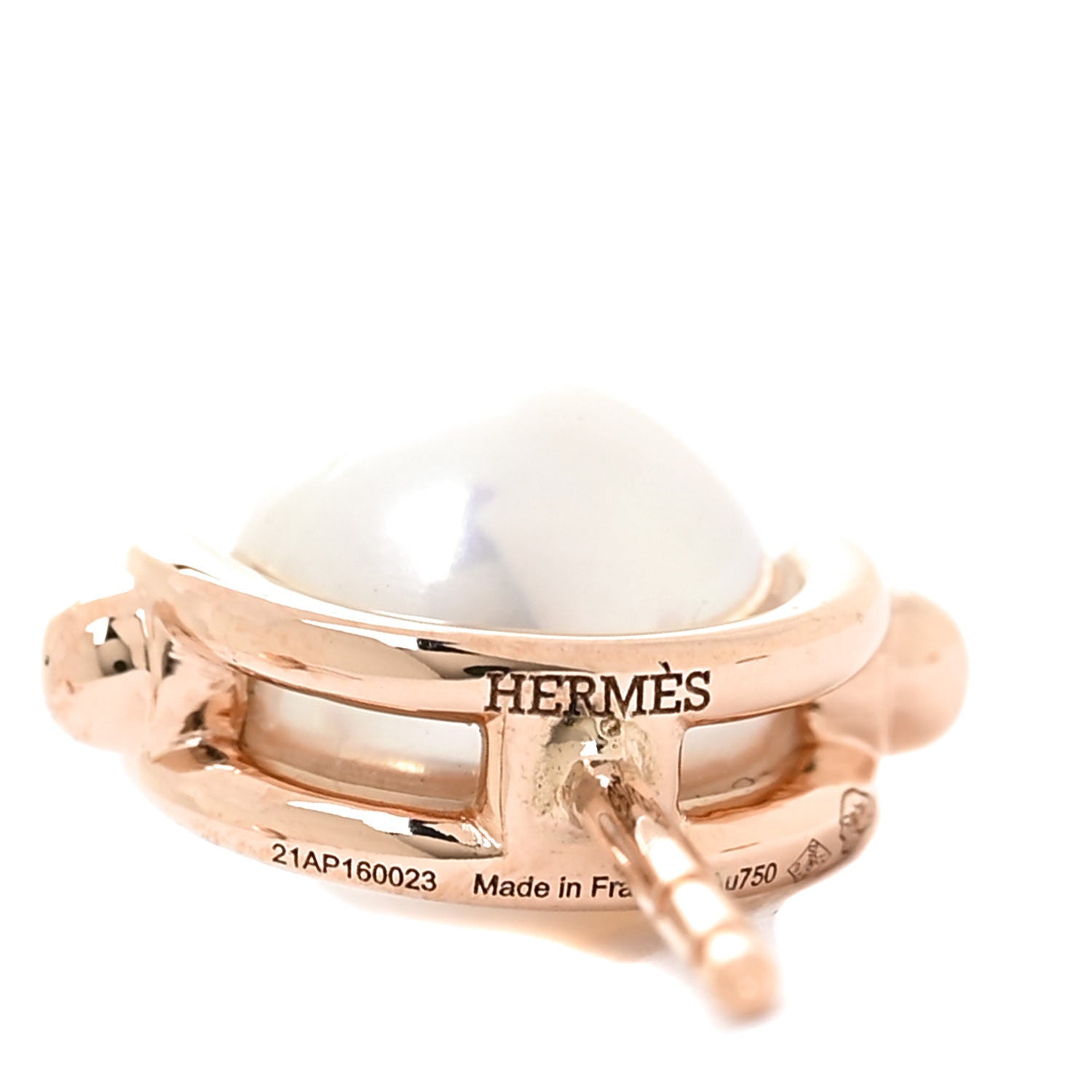 Hermes 18K Rose Gold Pearl PM Chandra Earrings 4 of 7