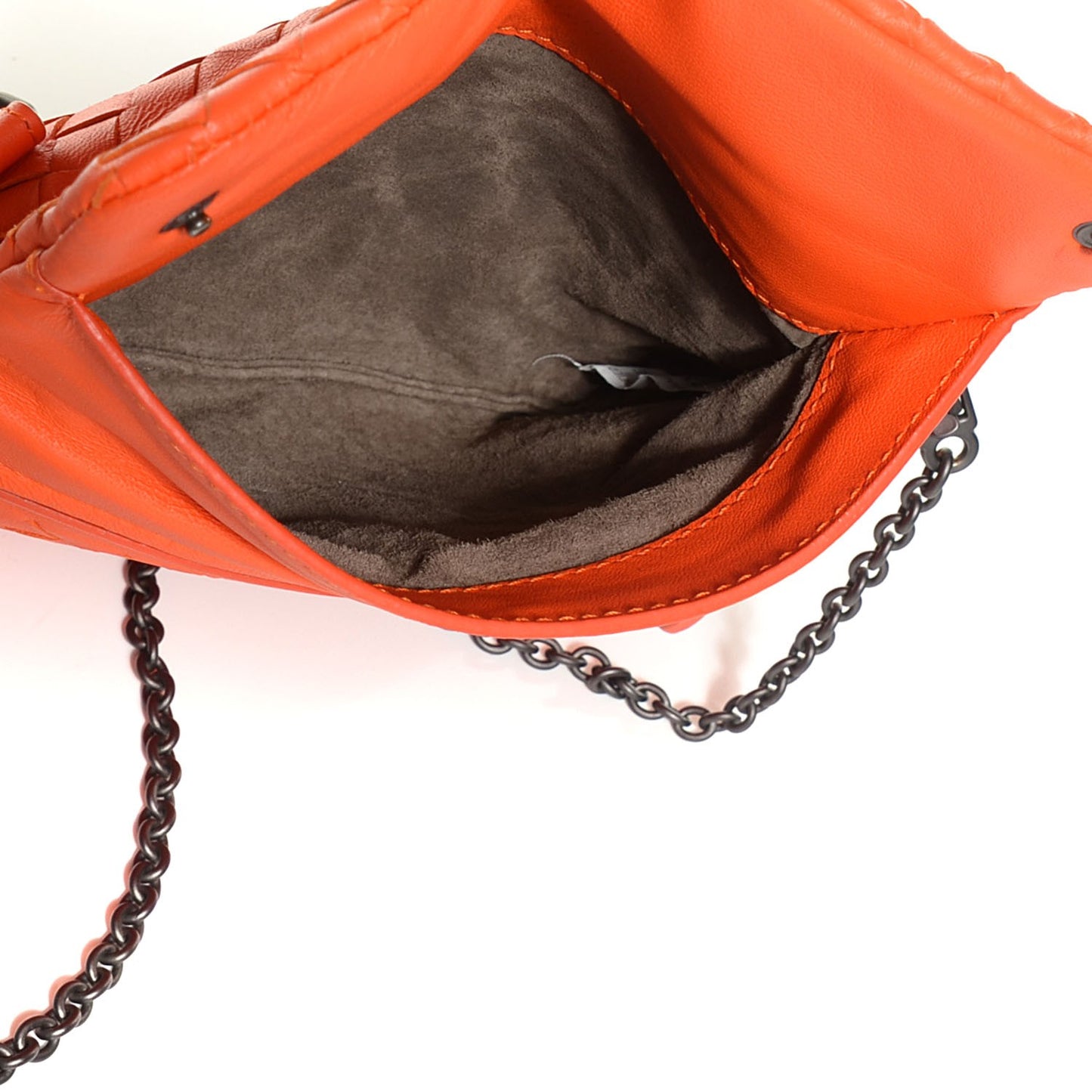 Nappa Intrecciato Small Chain Crossbody Tangerine Orange