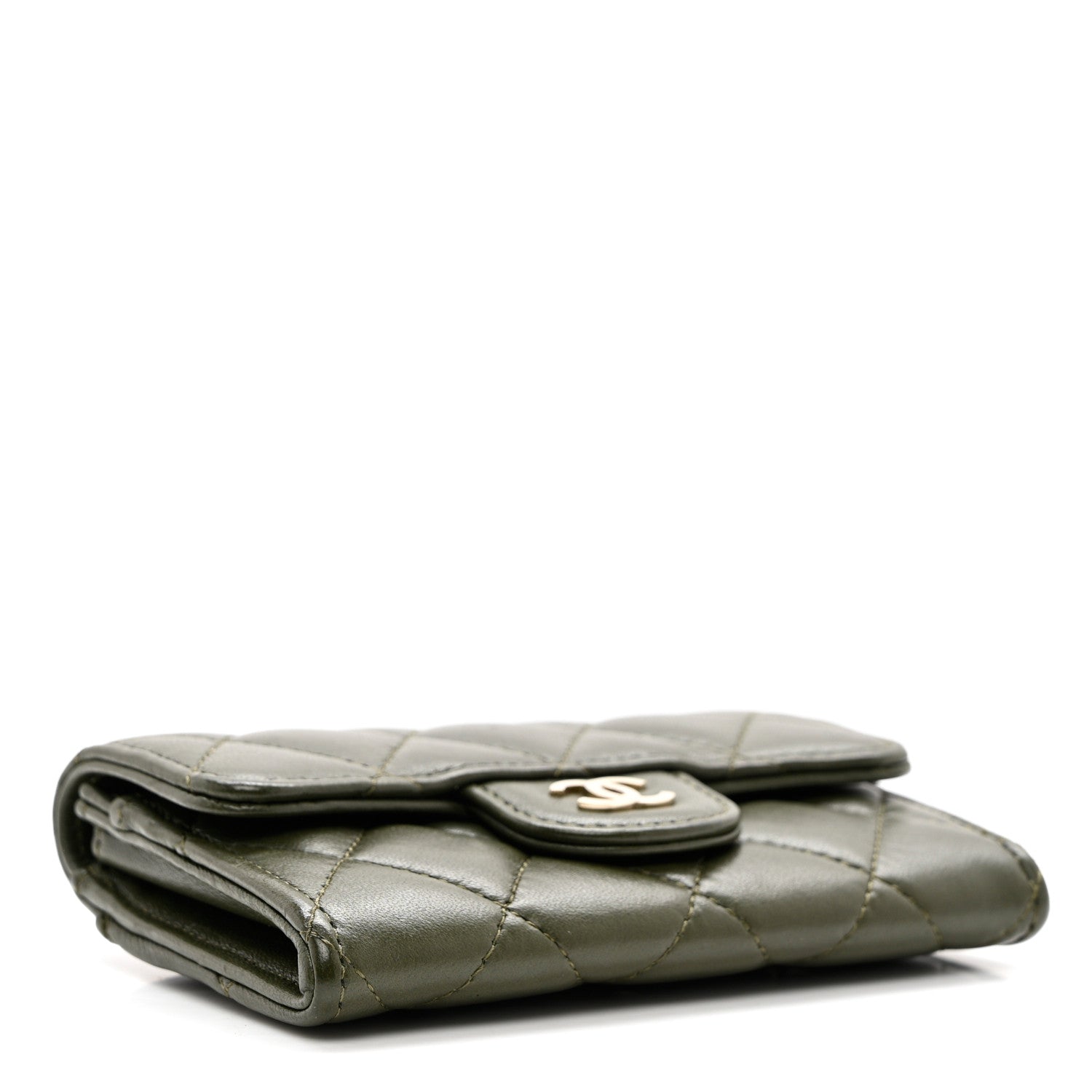 Chanel Lambskin Quilted Flap Card Holder Wallet Khaki 4 of 8