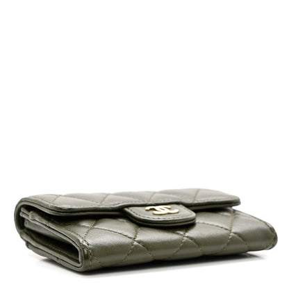 Chanel Lambskin Quilted Flap Card Holder Wallet Khaki 4 of 8