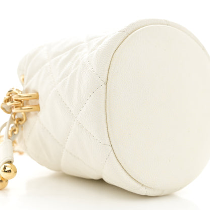 Chanel Caviar Quilted Coco First Bucket Clutch With Chain White 9 of 10