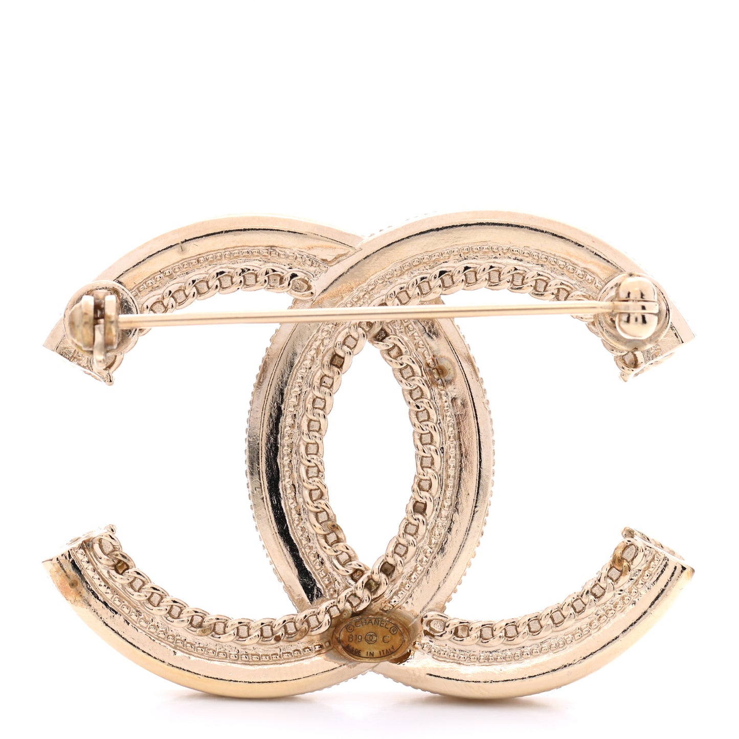 Pearl Crystal CC Brooch Gold