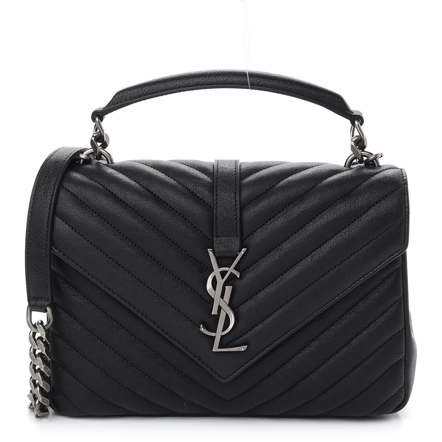Sheepskin Matelasse Chevron Monogram Medium College Bag Black