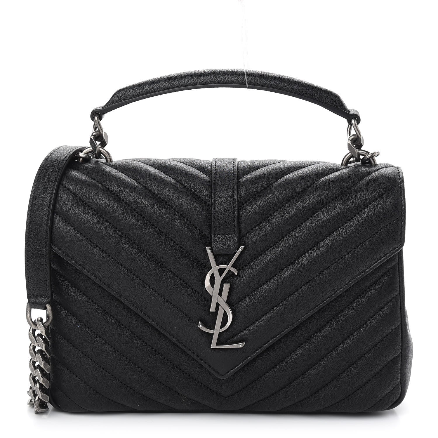 Saint Laurent Sheepskin Matelasse Chevron Monogram Medium College Bag Black 1 of 8
