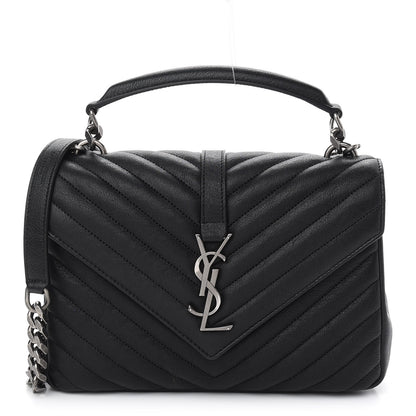 Saint Laurent Sheepskin Matelasse Chevron Monogram Medium College Bag Black 1 of 8